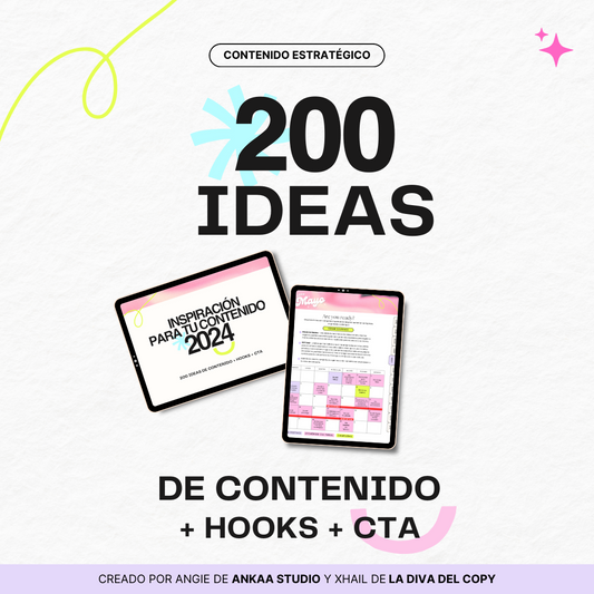 ✨Preventa - 200 IDEAS DE CONTENIDO + BONUS